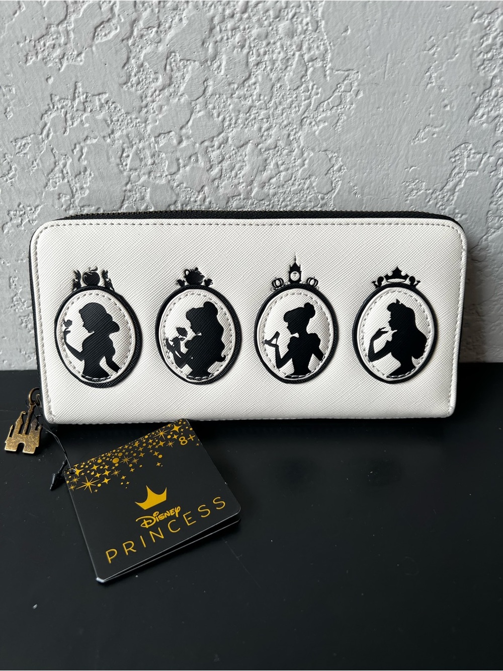 Loungefly Disney Princess Black & White Cameo Silhouette Bow Zip Long Wallet NWT